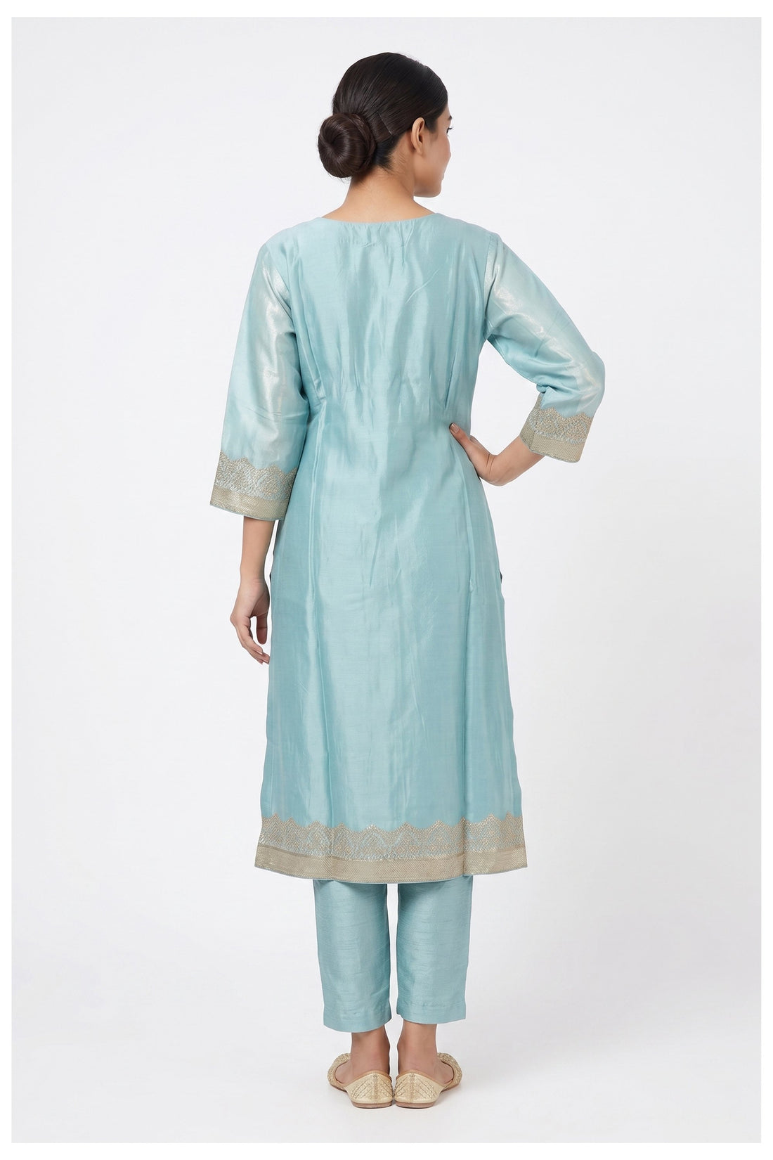 Powder Blue Embroidered Kurta Pant Set With Dupatta