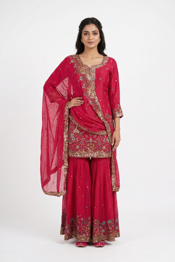 CRIMSON (CHERRY)  Indo-Western Sharara Set