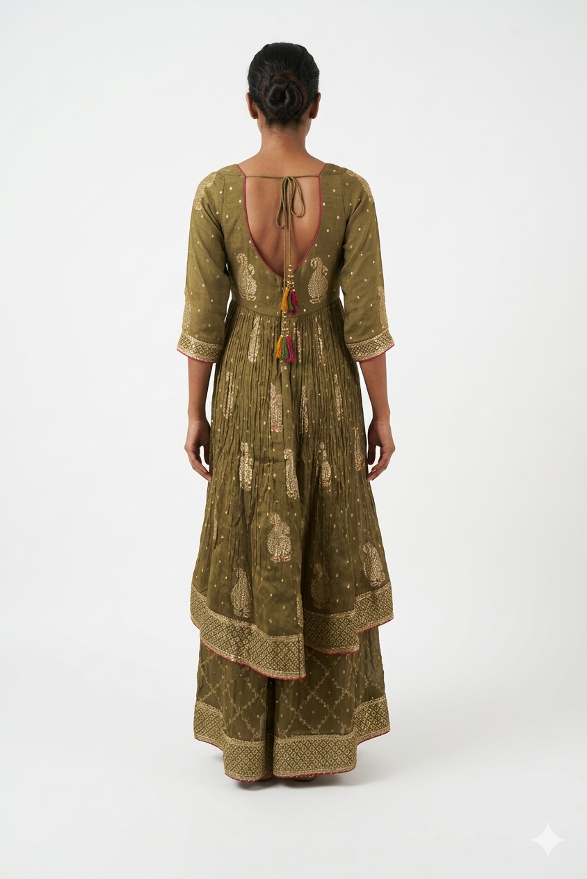 Olive Green Embroidered Kurta Palazzo Set With Dupatta