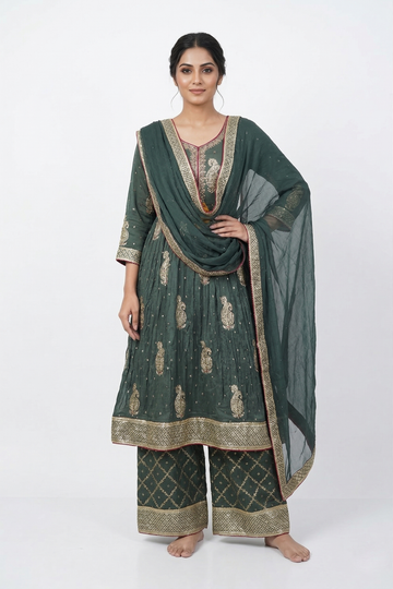 DARK GREEN  Indo-Western Anarkali Set