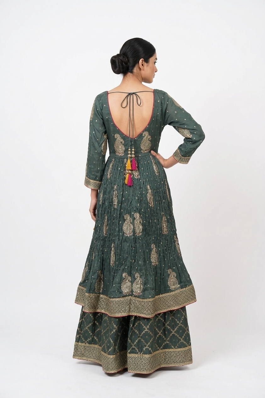DARK GREEN  Indo-Western Anarkali Set