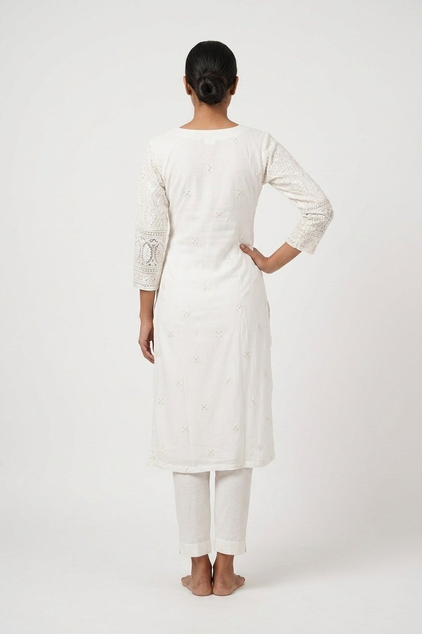 Pearl White Handcrafted Embroidered Suit Set