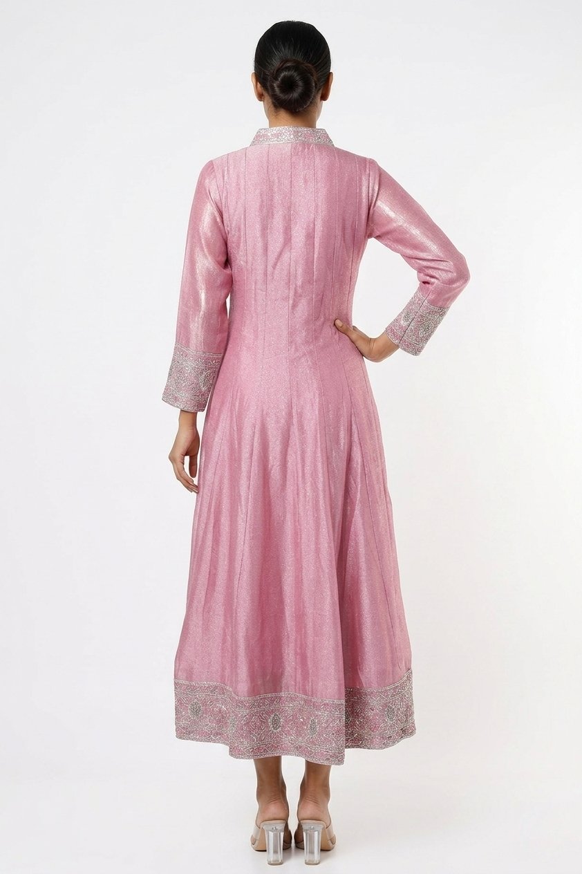 Blush Pink Anarkali Gown Set With Embroidered Dupatta
