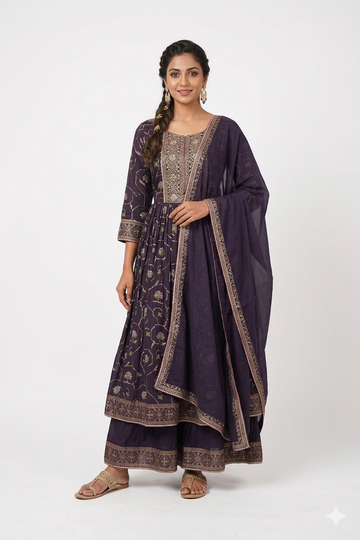 DARK PURPLE Indo-Western Anarkali Set