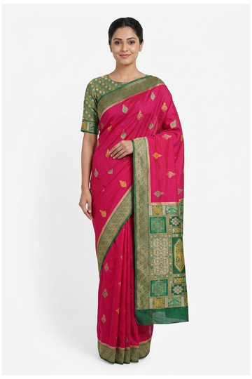 Violet Red  Banarasi Dola Silk Wedding Party Wear Saree