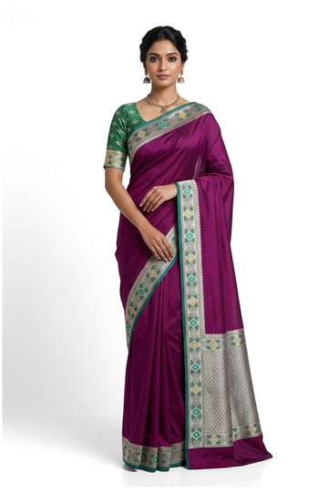 Purple Banarasi Art Silk Saree For Wedding & Party Wear