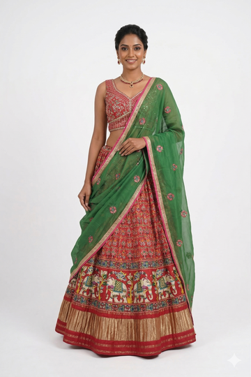 RUST RED- GREEN LEHENGA CHOLI