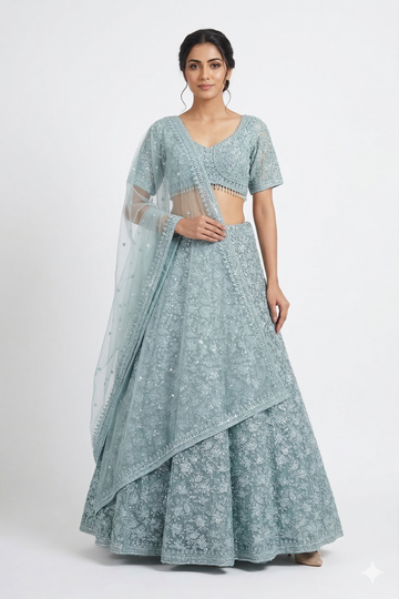 PESTAL SKY BLUE LEHENGA CHOLI