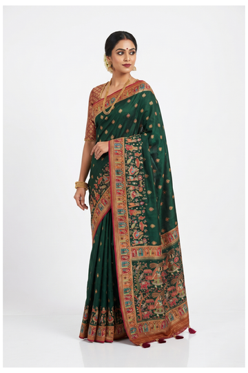 Bottle Green Banarasi Art Silk Wedding Partywear Saree