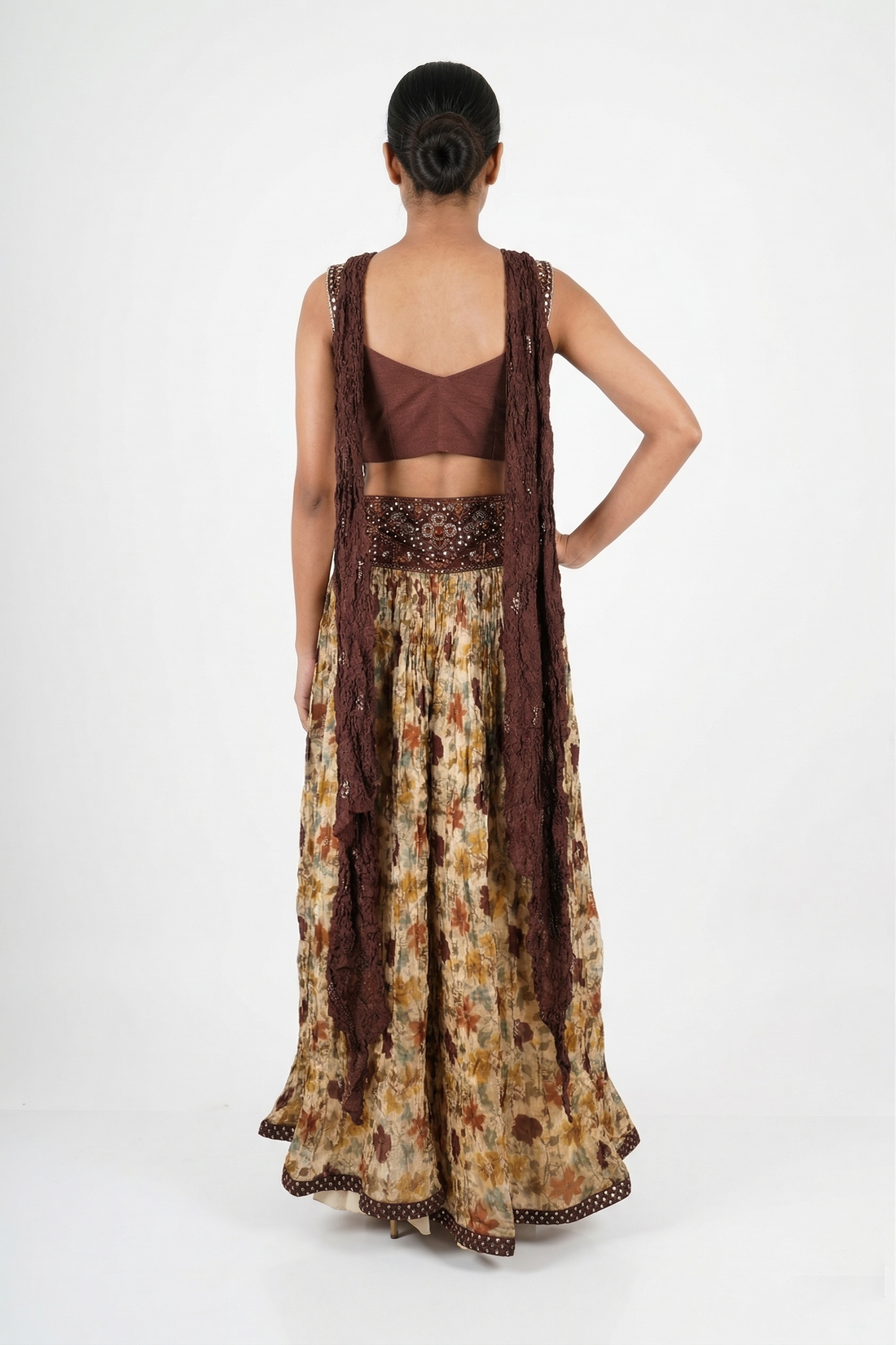 BEIGE Indo-Western Floral Lehenga Set