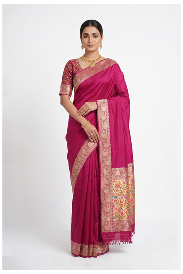 Magenta Banarasi Dola Silk Wedding & Party Wear Saree