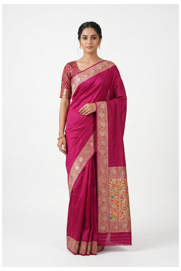 Magenta Banarasi Dola Silk Wedding & Party Wear Saree