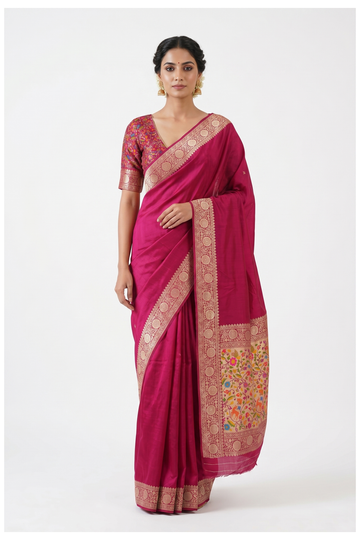 Magenta Banarasi Dola Silk Wedding & Party Wear Saree