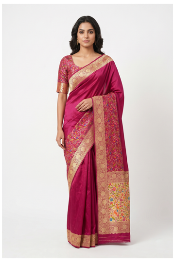 Magenta Banarasi Dola Silk Saree For Wedding & Party
