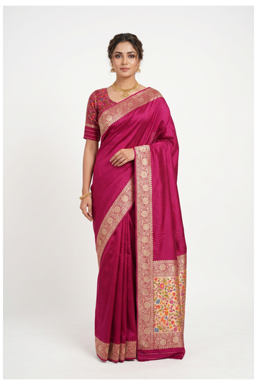 Violet Red  Banarasi Dola Silk Wedding & Party Wear Saree