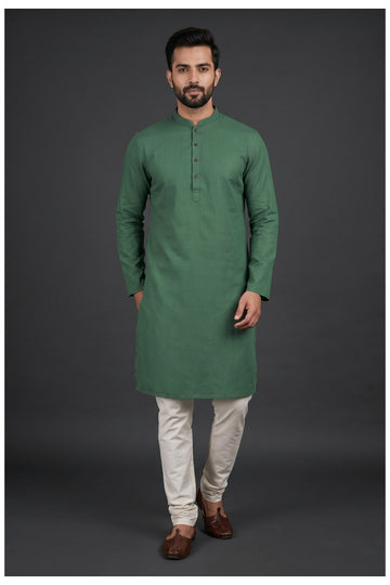 Bottle Green Cotton Men'S Kurta