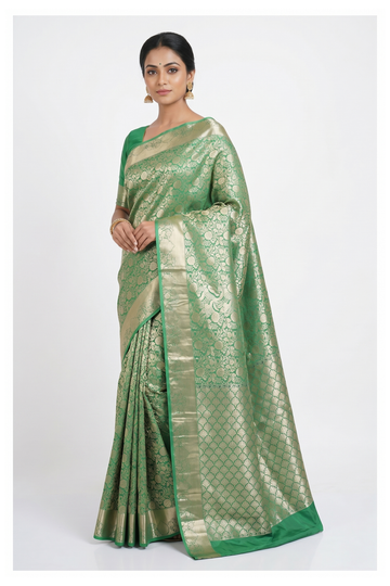 Kelly Green Banarasi Silk Saree With Jaal Weaving