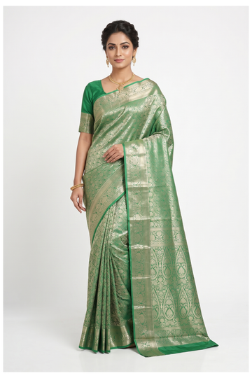 Mehendi Green Banarasi Silk Saree With Jaal Weaving