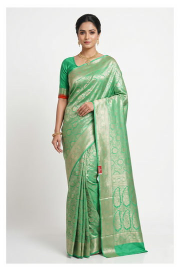 Mint Green Banarasi Silk Saree With Jaal Weaving