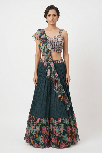 DARK DEEP STEEL BLUE  LEHENGA CHOLI