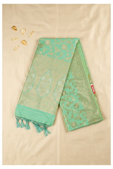 Mint Green Banarasi Art Silk Wedding & Party Wear Saree