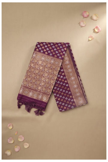 Wine Banarasi Art Silk Saree For Wedding & Party Wear