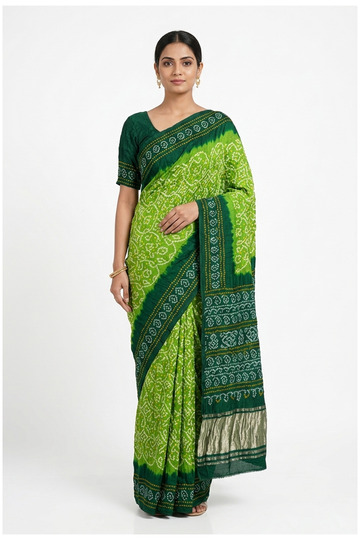 Emerald Green Bandhni Dola Silk Wedding Party Wear Saree