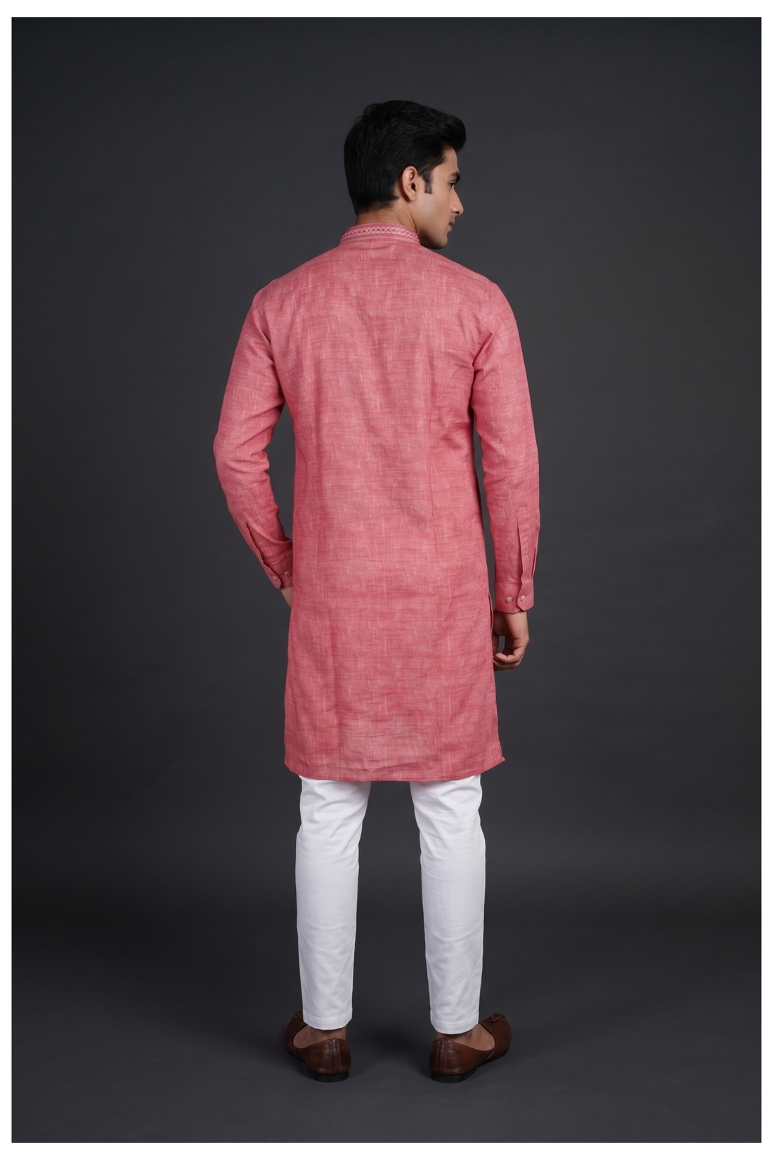 Coral Pink Textured Men'S Kurta