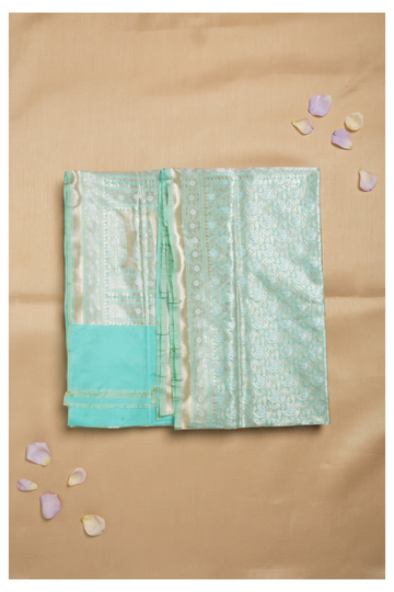 Aqua Green Pure Silk Banarasi Wedding And Party Wear Saree