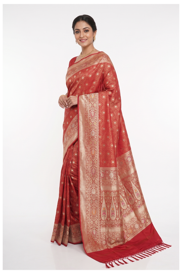 Red Pure Banarasi Silk Saree With Rich Zari Jaal Weaving