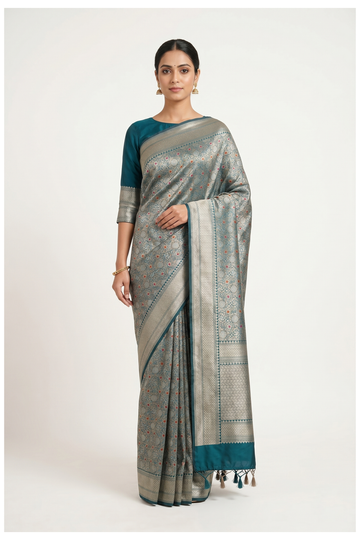 Teal Banarasi Silk Saree With Weaving