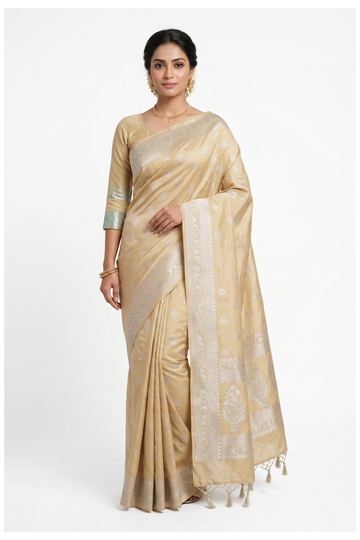 Champagne Banarasi Art Silk Wedding & Party Wear Saree