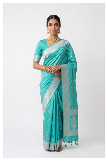 Teal Banarasi Art Silk Wedding Party Saree