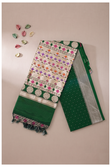Bottle Green Banarasi Art Silk Wedding Party Wear Saree