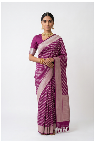 Wine Banarasi Art Silk Saree For Wedding & Party Wear