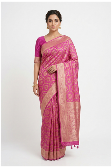 Violet Red  Banarasi Art Silk Wedding Party Wear Saree