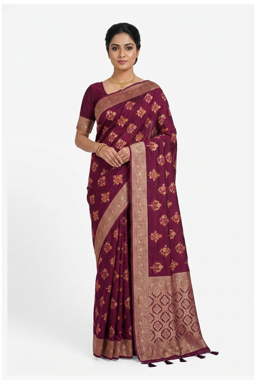 Wine Banarasi Art Silk Wedding & Party Wear Saree