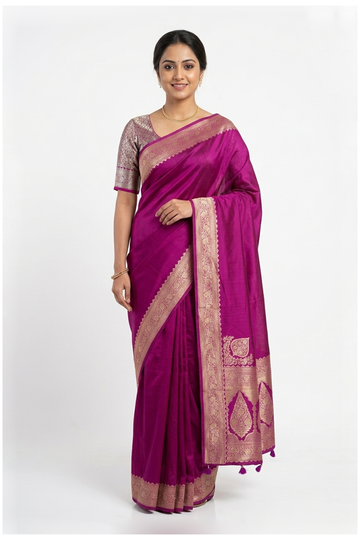 Magenta Banarasi Silk Art Silk Saree For Gift Purpose