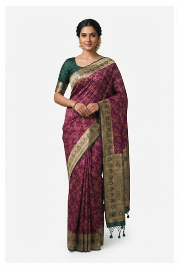 Wine Banarasi Art Silk Wedding Saree