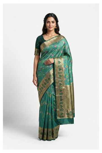 Teal Banarasi Art Silk Wedding & Party Wear Saree