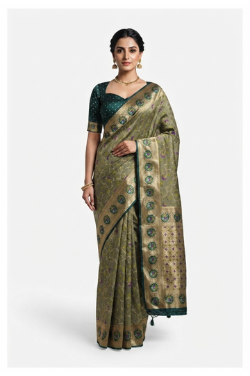 Olive Green Banarasi Art Silk Wedding & Party Wear