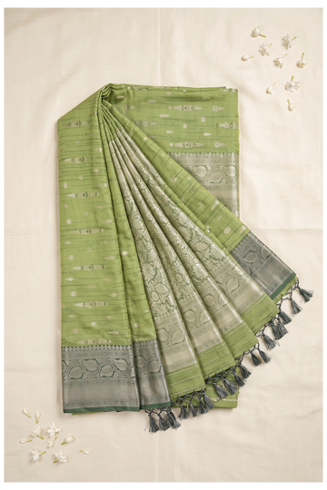 Pale Sage Green Banarasi Art Silk Saree For Weddings & Parties