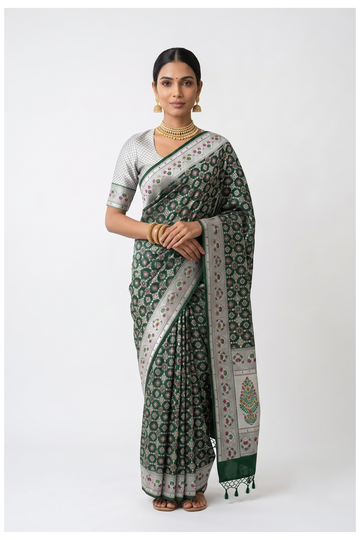 Bottle Green Banarasi Art Silk Wedding Saree