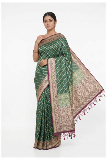 Bottle Green Banarasi Art Silk Wedding Party Wear Saree