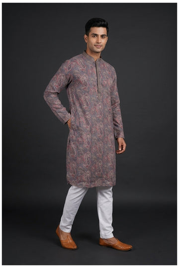 Dusty Mauve Paisley Print Men’S Kurta Set