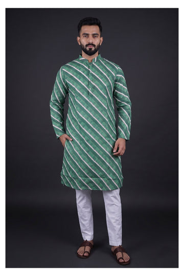 Emerald Stripe Printed Men’S Kurta