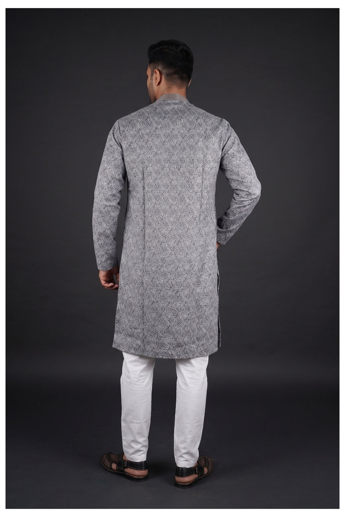 Silver Grey Printed Men’S Kurta Set