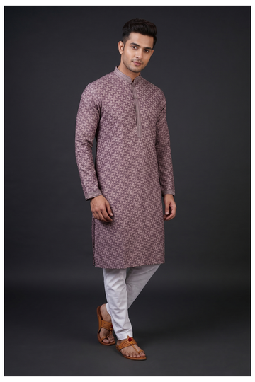 Coffee  Geometric Weaving Kurta Set