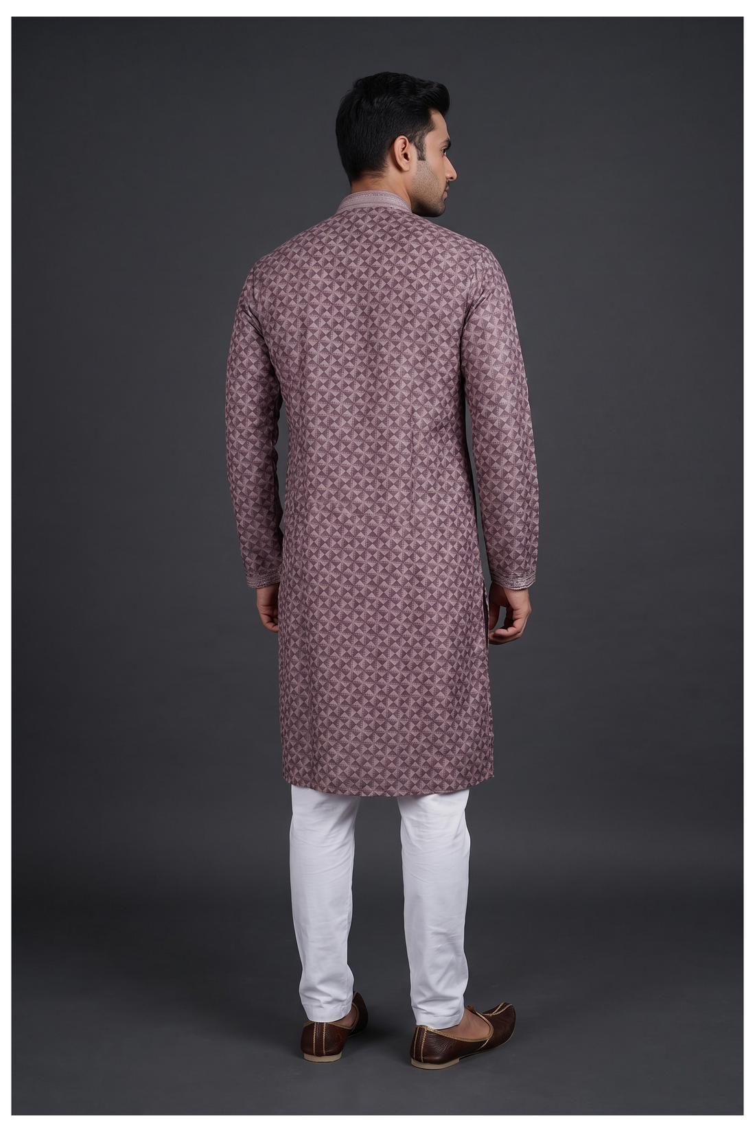 Coffee  Geometric Weaving Kurta Set