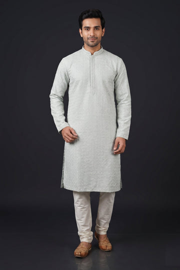 Pastel Mint Textured Ethnic Kurta For Men